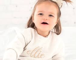 STONE Color Toddler Hand Embroidered Name Crew Neck Sweatshirt Kids Gift  Monogrammed Personalized Handstitched