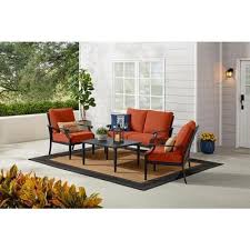 Shop with afterpay on eligible items. Hampton Bay Braxton Park 4 Piece Black Steel Outdoor Patio Conversation Deep Seating Set With Cushionguard Quarry Red Cushions Yahoo Shopping
