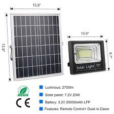 Led 60 Watt Solar Powered Flood Light High Output 2 700 Lumens With Solar Panel Dimmable Dusk To Dawn On Off Sensor Ip67 Five Year Warranty Led Solar Supply