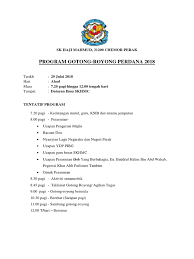 Istilah gotong royong berasal dari bahasa jawa. Tentatif Program Gotong Royong 2018