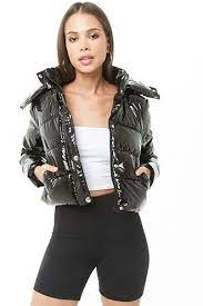 Faux Patent Leather Puffer Jacket Forever 21 Doudoune Idees De Mode Vestes Dames