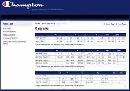 Size Chart Champion Gtm