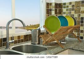 Kitchen Sink Wooden Plate Rack Asian Stock Photo Edit Now 145677389 Above the country pine universal wall plate rack is £169 from jeremy hill. shutterstock