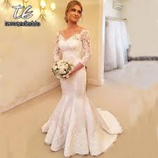 Us 135 0 Off Shoulder Wedding Dresses Mermaid Floor Length Sweep Train Three Quarter Sleeve Bridal Dress With Buttons Vestido De Noiva In Wedding