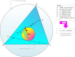 Geometry Problem 966 Triangle Cevians Midpoint Circumcircle Circle Tangent Line Collinear Points Level School Geometry Problems Online Math Math Tutor