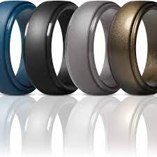 Thunderfit Silicone Rings For Men 4 Rings 1 Ring Step Edge Rubber Wedding Bands 10mm Wide Mens Wedding Rings Rubber Wedding Band Silicone Wedding Rings