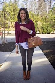 Woman Black Jeans And Brown Boots Women S Burgundy Crew Neck Sweater White And Black Horizontal Striped Long Sleeve Blouse Charcoal Skinny Jeans Brown Leather Ankle Boots Clothes For Women How To Wear Ankle Boots Boots Outfit Ankle