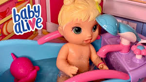 Baby born doll has her evening routine with bath time in toy bathroom, followed by dressing in her pink bedroom and bedtime story reading. Baby Alive Video Bailey Uses The Real Working My Sweet Love Bath Shower Youtube
