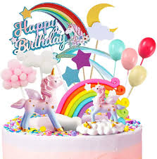 Topper measures 17 x 11 will fit a 12 sheet cake personalization included. Buy Movinpe Unicorn Cake Topper 2 Magic Unicorns Sculpture 1 Rainbow 1 Happy Birthday Banner 2 Cloud 4 Balloon 12 Stars 1 Moon Cake Decoration For Girl Kid Women Birthday Party Online In Indonesia B089qgkcpn