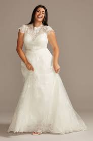 Embroidered Mock Neck Plus Size Wedding Dress David S Bridal In 2020 High Neck Wedding Dress Davids Bridal Wedding Dresses Wedding Dress Styles