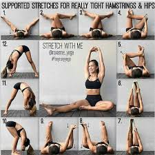 Stretches For Tight Hamstrings And Hips Easy Yoga Workouts Yoga Poses Yoga Training