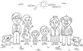 Distribuir desenhos para colorir é uma atividade muito popular no dia das mães. Big Happy Family Outdoors Black And White Paginas Para Colorir Ilustracao De Familia Desenho Familia