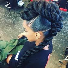 A voluminous mohawk, braided ponytail, and cornrows on the side. Braided Mohawk Hairstyles For Natural Hair Top Looks All Things Hair Us