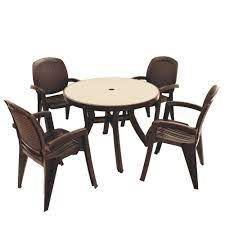 4 Seater Garden Dining Set Brown Weatherproof Plastic Patio Outdoor Furniture Furniture Outdoor Furniture Outdoor Patio Furniture