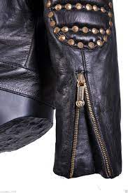 6 350 New Versace Black Quilted Studded Leather Biker Jacket 50 40