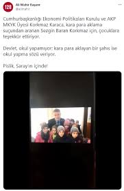 .yaptığı paylaşımda, cumhurbaşkanlığı ekonomi politikaları kurulu ve akp mkyk üyesi korkmaz karaca, kara para aklama suçundan aranan sezgin baran korkmaz için, çocuklara teşekkür ettiriyor. Uwg5hzkaspmxbm