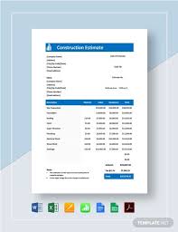 Construction Estimate Template Pdf Word Excel Google Docs Apple Pages Google Sheets Apple Numbers Estimate Template Estimate Templates