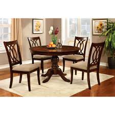 5pc Martens Dining Table Set Brown Cherry Mibasics Solid Wood Dining Set Round Dining Table Sets Dining Room Sets