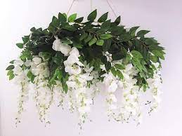 White Wisteria Flower Chandelier Artificial Wisteria Ceiling Hanging Decor Wisteria For Wedding Mobile Silk Flower Wedding Decorations Country Flower Arrangements Flower Chandelier Artificial Flowers