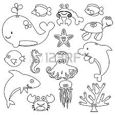 Monster coloring pages we invite you to the world of fantasy and magic to get to know more about the most different types of monsters. Vector Set Of Cute Sea Creature Line Art Sea Animals Drawings Sea Creatures Drawing Sea Animals Drawing