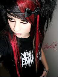 Black and red long, fringe synthetic wig. Emo Girl Black Red Hairs Cute Emo Girls Black Emo Hair Hair Styles
