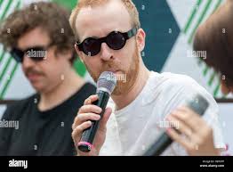 The British electronic music band Hot Chip performs a live concert at the  music festival Lollapalooza 2015 in Berlin. Here singer and musician Alexis  Taylor is seen live