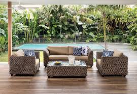 Fiji Fabric And Wicker 4 Piece Lounge Setting Super A Mart Outdoor Lounge Outdoor Furniture Sets Hyacinth Furniture