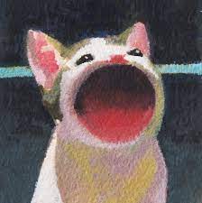 Retro cat with bubbles orange green and blue: Pop Cat Me Gouache And Watercolor 2020 Drawing