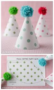 Diy Birthday Hats For Adults Printable Pom Pom Polka Dot Party Hats On Polkadot Chair Party Hat Template Polka Dot Party Diy Party Hats