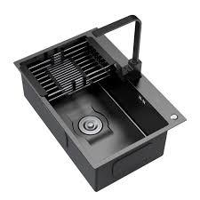 Evier En Acier Inoxydable Noir Avec Egouttoir Distributeur De Savon Et Panier De Vidange Distributeur Savon Acier Inoxydable Noir Acier Inoxydable