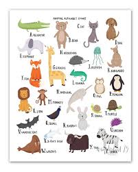 Animal Alphabet Chart A Z Art Print Illustration Typography Animals Nursery Art