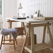 Free Shipping Buy Ikea Linnmon White Desk Table 59x30 With 2 Beech Wood Brown Trestle Shelf Legs Height A Home Office Design White Table Desk Ikea White Desk