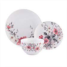Many sets include plates, bowls, glasses and. Pink And Grey Floral Dinner Set 12 Piece Home George At Asda