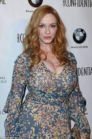 Her bangs are very fine, there's a bit of visible scalp, and then an enormous bouffant! Christina Hendricks 2019