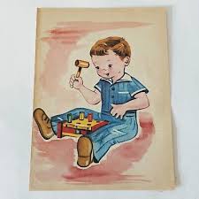 1955 print boy hammering pegs by Esther friend