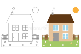 Illustration about cartoon image of an house with garden, color and black and white versions, useful as coloring book for kids. Coloring Page Book For Kids House Stock Vector Illustration Of Fence Homes 14446924