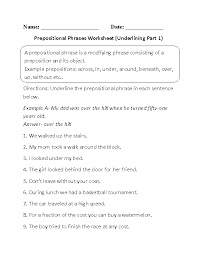 Prepositional Phrase Worksheet High School