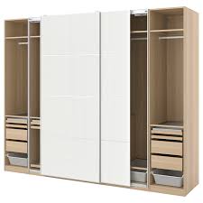 Fitted wardrobes help you maximise the space you've got to create lots of storage you need. Pax Hokksund Wardrobe Combination White Stained Oak Effect High Gloss Light Grey Ikea