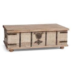White lift top coffee table with hidden storage shelf and 2 drawers. Mclemore Auction Company Auction Large Quantity Of Furniture From Williams Sonoma West Elm And Pottery Barn Item Kaplan Reclaimed Wood Lift Top Trunk Coffee Table Dusty Safari 52 Crack On Top