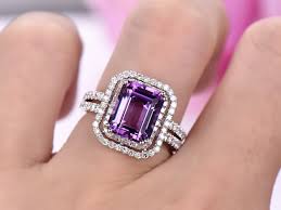 In 14k white gold, the style offers a remarkable and fun look. Amazon Com Emerald Cut Amethyst Engagement Ring Pave Diamond Wedding 14k White Gold 8x10mm Handmade