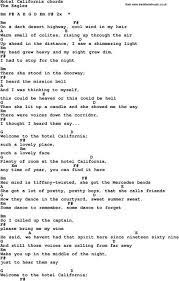 Song Lyrics With Guitar Chords For Hotel California Guitar Chords Guitar Chords For Songs Guitar Lessons For Beginners
