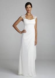 Db Studio Wedding Dress Lace Cap Sleeve Long Jersey Dress Ivory Davids Bridal Htt Davids Bridal Wedding Dresses Chic Wedding Dresses Wedding Dress Cap Sleeves