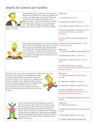 Bart Simpson Controls And Variables With Answers Scientific Method Worksheet Middle School Science Experiments Science Worksheets