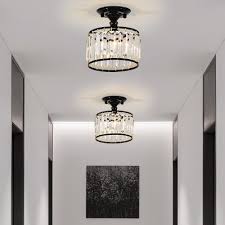 The fixture has a mount that is installed prior connecting the fixture. Black Champagne Gold Crystal Semi Flush Light Fixtures Modern 1 Light Cylinder Indoor Ceiling Fixture Beautifulhalo Com