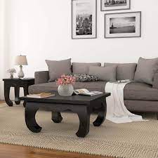 Romantic & cozy coffee table decor ideas. Ming Asian Black Solid Wood Square Opium Coffee Table
