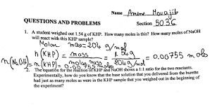 A Student Weighed Out 1 54 G Of Khp How Many Moles Chegg Com