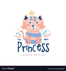 Princess Logo Design Emblem With Cute Cat Can Be Vector Image On Vectorstock Princess Logo Logo Design Kids Market