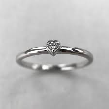 Minimalist Heart Diamond Ring Bezel Set Simple Ring 14k White Gold Promise Ring Gir White Gold Promise Ring Unique Engagement Rings Vintage Engagement Rings