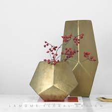 简约新中式轻奢创意陶瓷金色五边形花瓶插花果子软装饰品桌面摆件 淘宝网 home decor decor vase