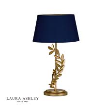 Ceiling lighting fixtures & lamps in a range of materials; Laura Ashley Archer Table Lamp Leaf Design In Gold With Navy Blue Shade